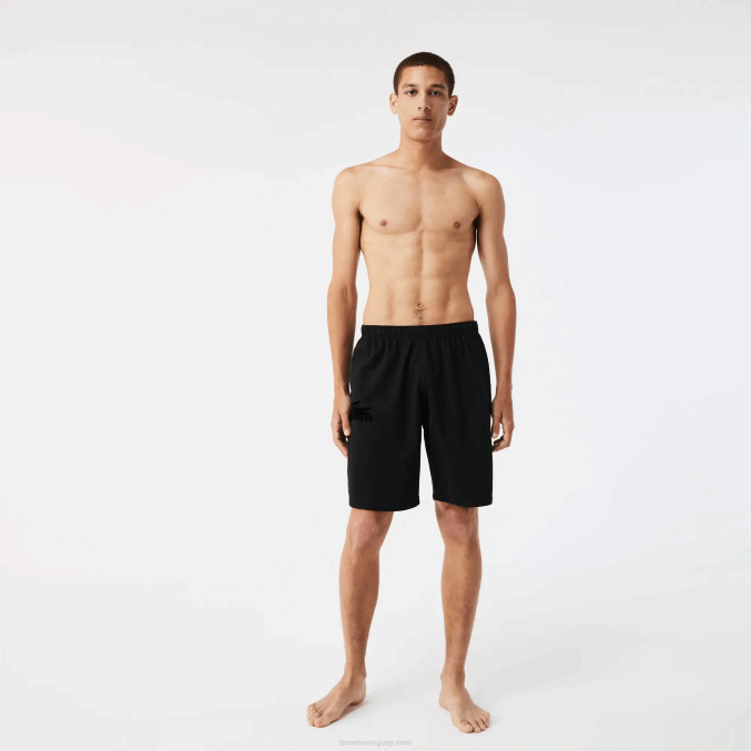 negro c31 VVL0A1480 hombres Lacoste shorts de salón de felpa de algodón con cocodrilo aterciopelado