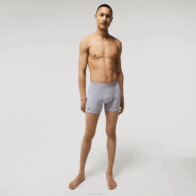 rojo gris chino azul marino w46 VVL0A1357 hombres Lacoste Pack de 3 calzoncillos bóxer largos de algodón con cintura con letras