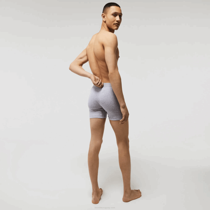 rojo gris chino azul marino w46 VVL0A1357 hombres Lacoste Pack de 3 calzoncillos bóxer largos de algodón con cintura con letras