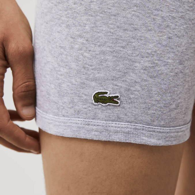 rojo gris chino azul marino w46 VVL0A1357 hombres Lacoste Pack de 3 calzoncillos bóxer largos de algodón con cintura con letras