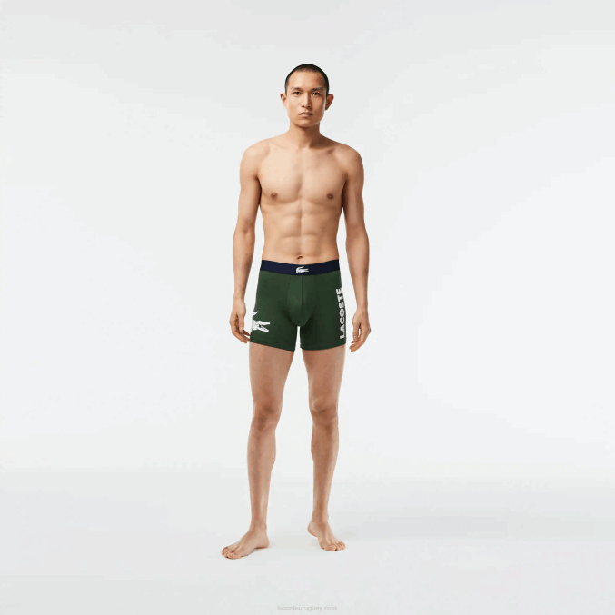 verde azul marino blanco p52 VVL0A1368 hombres Lacoste Pack de 3 calzoncillos bóxer largos de algodón elástico con cintura de cocodrilo