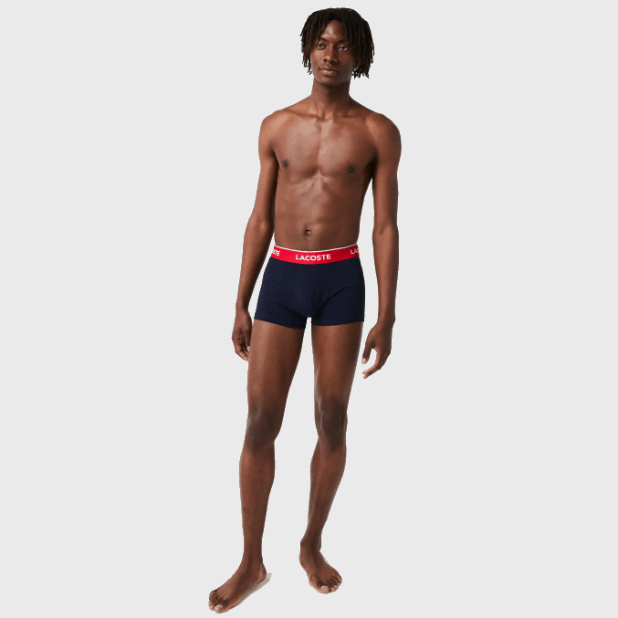 verde rojo azul marino hy0 VVL0A1455 hombres Lacoste Pack de 3 calzoncillos bóxer casual azul marino con cinturilla a contraste