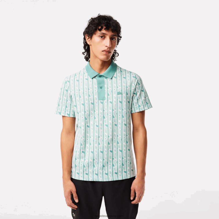Lacoste hombres polo con estampado de movimiento activo en dos tonos VVL0A5 verde claro cr5