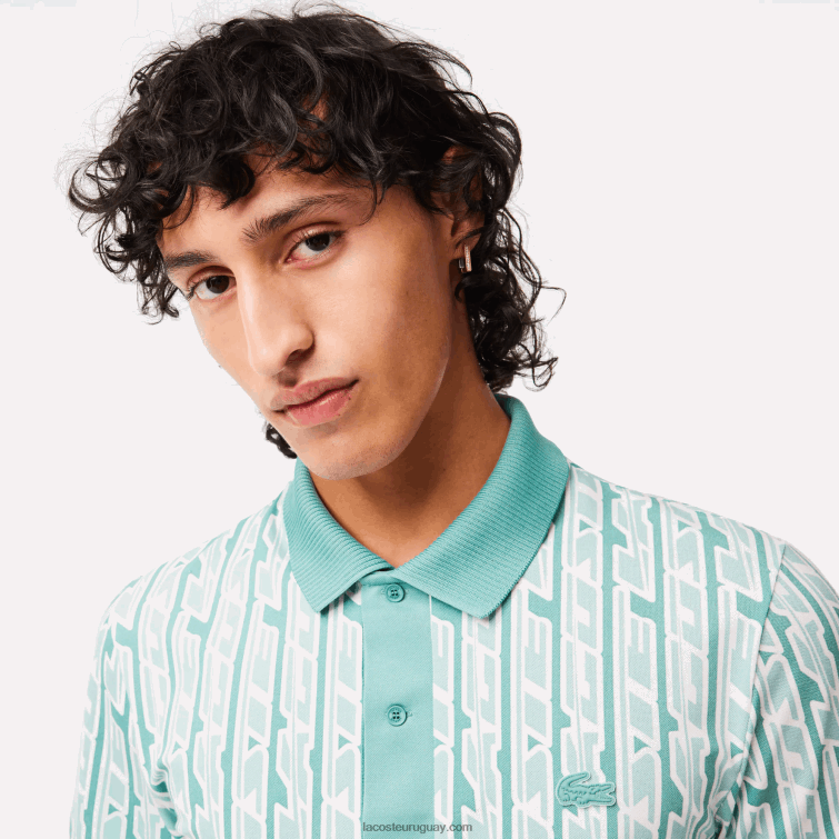 Lacoste hombres polo con estampado de movimiento activo en dos tonos VVL0A5 verde claro cr5