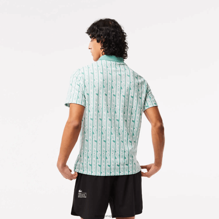 Lacoste hombres polo con estampado de movimiento activo en dos tonos VVL0A5 verde claro cr5