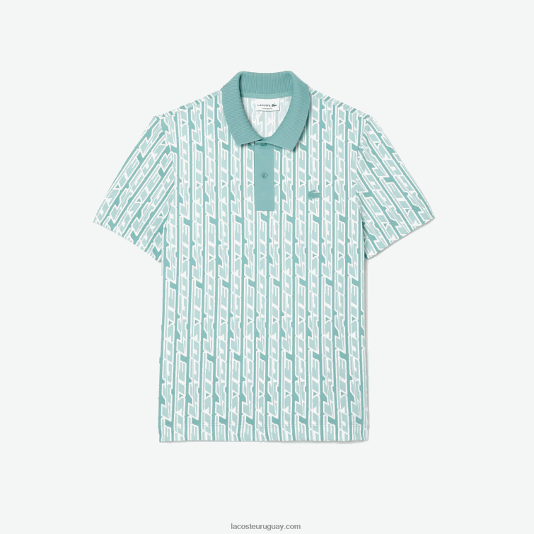 Lacoste hombres polo con estampado de movimiento activo en dos tonos VVL0A5 verde claro cr5