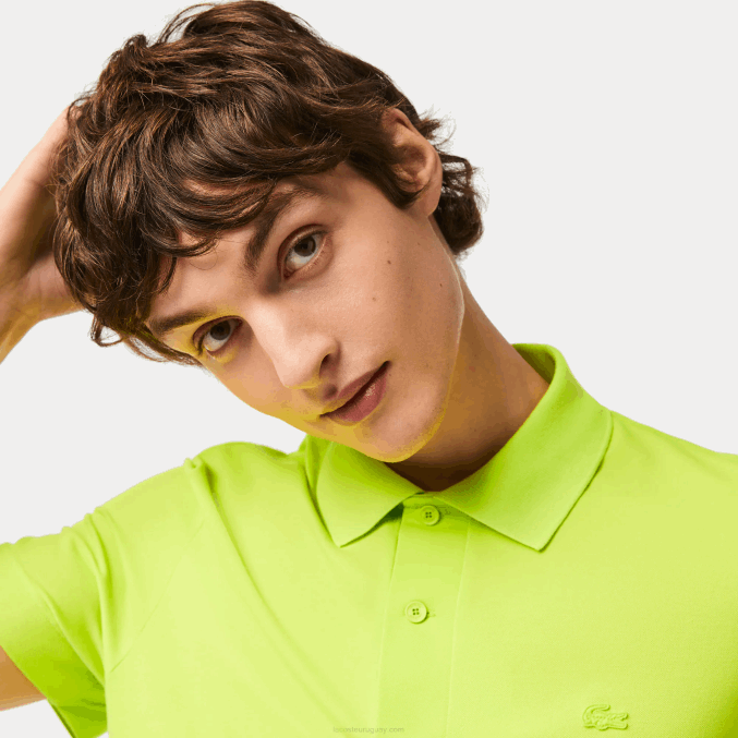 amarillo 90v VVL0A261 hombres Lacoste polo de piqué de algodón transpirable de movimiento activo