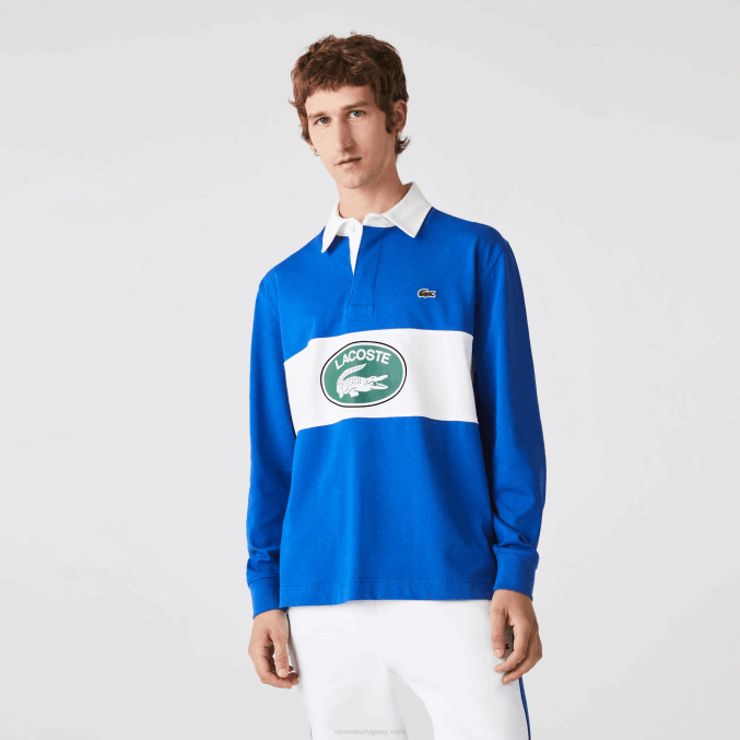 azul k1q VVL0A1688 hombres Lacoste polo de rugby holgado con logo