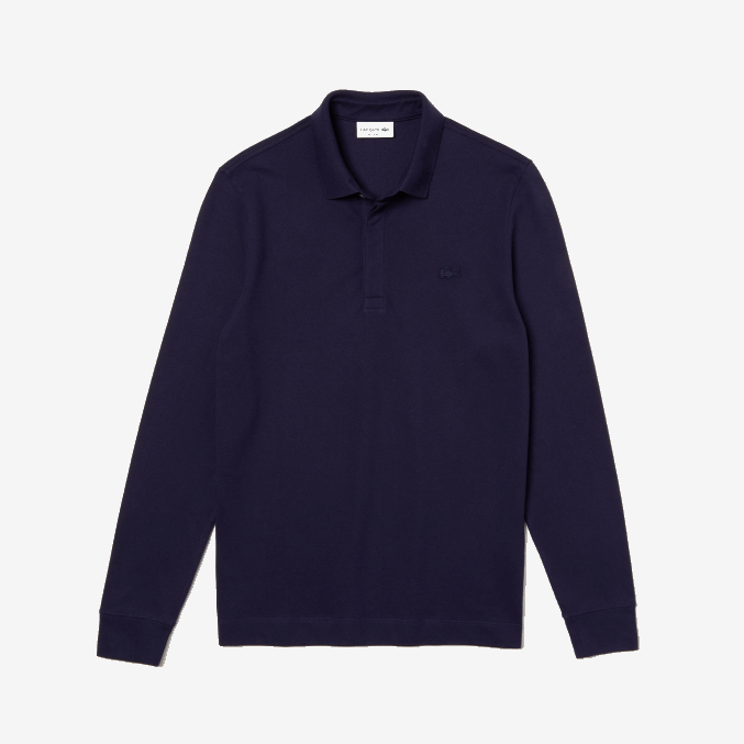 azul marino 166 VVL0A665 hombres Lacoste polo de piqué de algodón elástico de manga larga smart paris