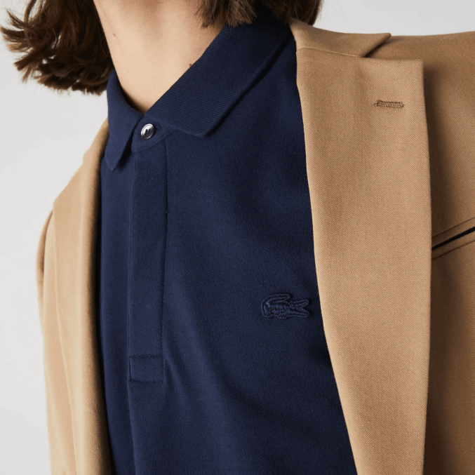 azul marino 166 VVL0A665 hombres Lacoste polo de piqué de algodón elástico de manga larga smart paris