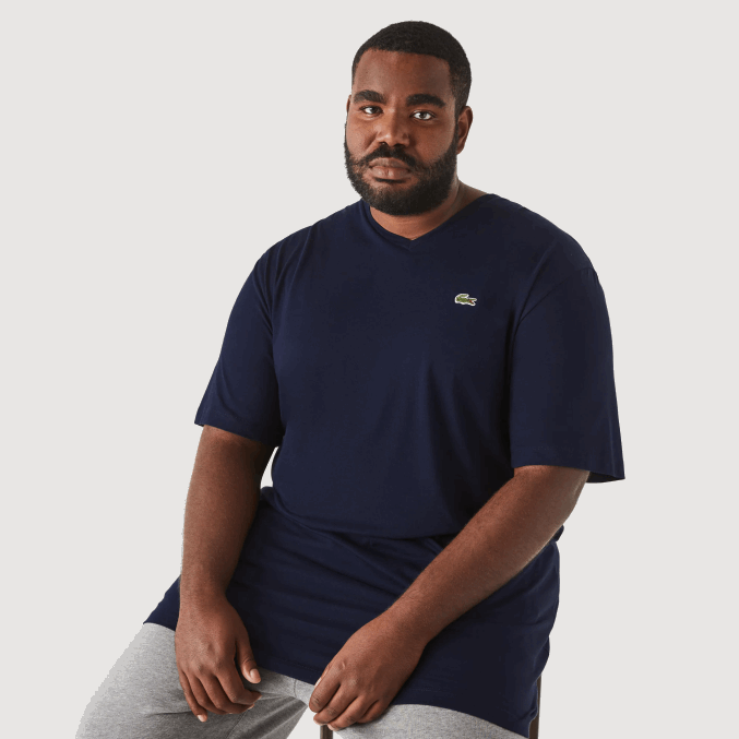 azul marino 166 VVL0A732 hombres Lacoste polo de algodón con cuello de pico de canalé regular fit (talla grande)