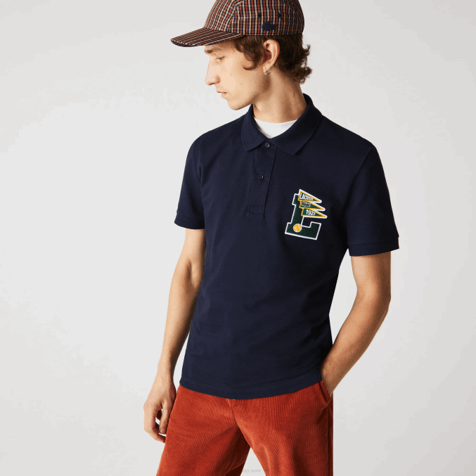 azul marino 166 VVL0A896 hombres Lacoste Polo de corte regular en piqué de algodón con insignia L