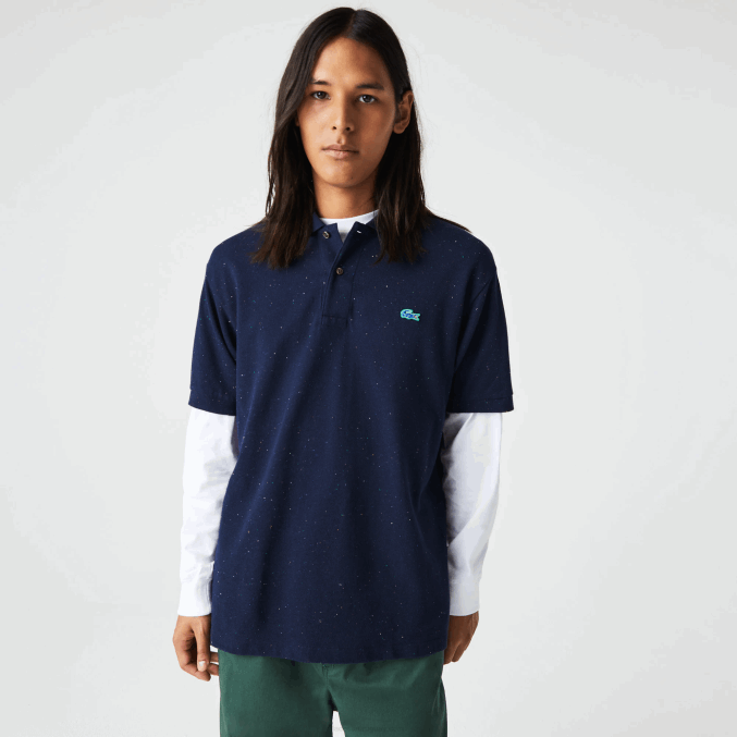 azul marino 7cg VVL0A591 hombres Lacoste polo de corte clásico en piqué de algodón con estampado moteado