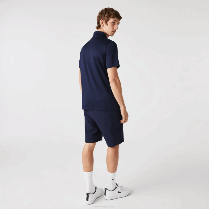 azul marino blanco azul zf2 VVL0A826 hombres Lacoste Polo deportivo de golf con raya tricolor