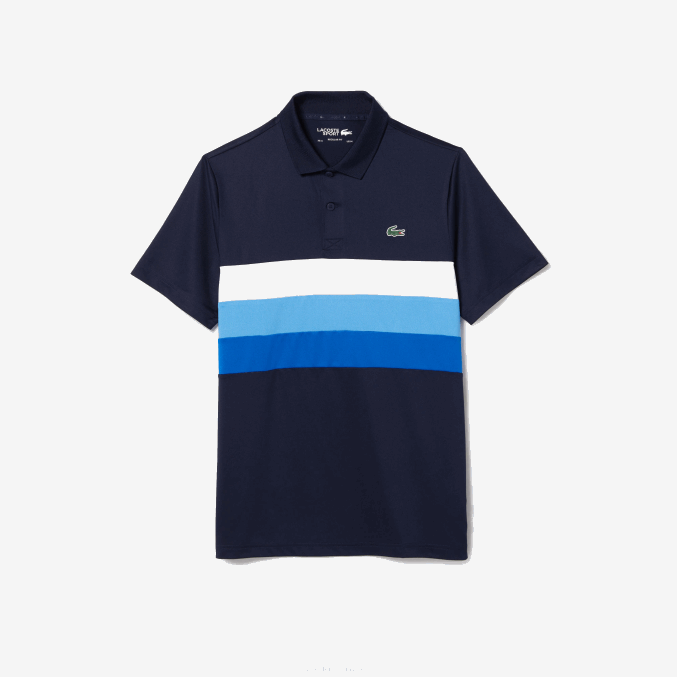 azul marino blanco azul zf2 VVL0A826 hombres Lacoste Polo deportivo de golf con raya tricolor