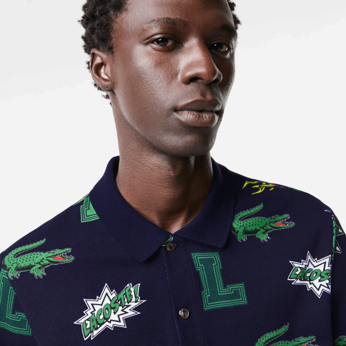 azul marino blanco qrn VVL0A631 hombres Lacoste polo de corte regular con estampado de cocodrilo