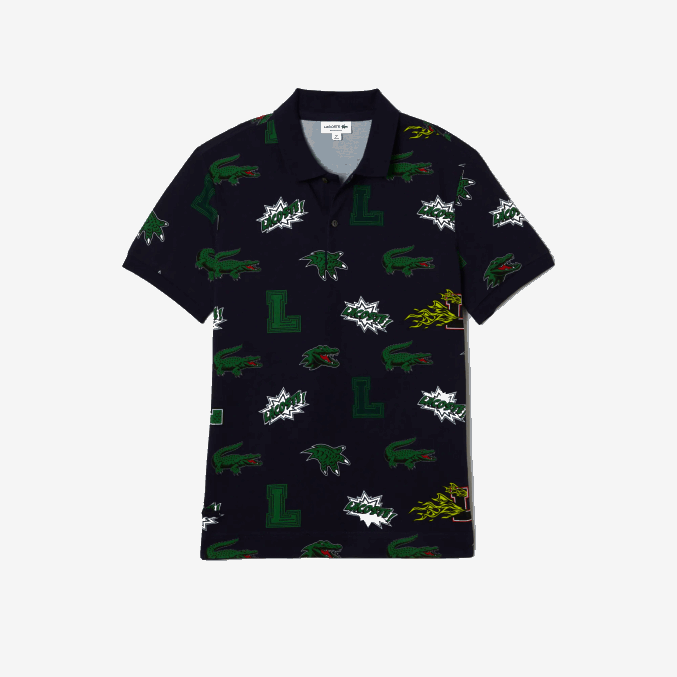 azul marino blanco qrn VVL0A631 hombres Lacoste polo de corte regular con estampado de cocodrilo