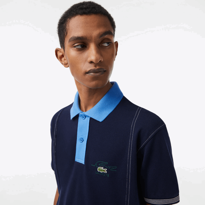 azul marino f65 VVL0A262 hombres Lacoste polo de algodón orgánico de dos tonos