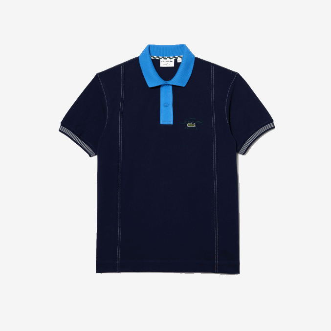azul marino f65 VVL0A262 hombres Lacoste polo de algodón orgánico de dos tonos