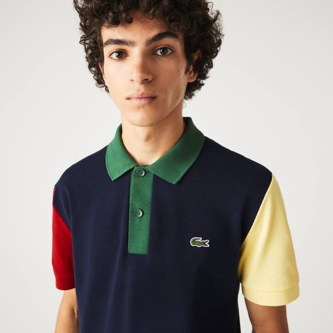 azul marino rojo amarillo verde 821 VVL0A558 hombres Lacoste polo de petit piqué de algodón con bloques de color de corte regular