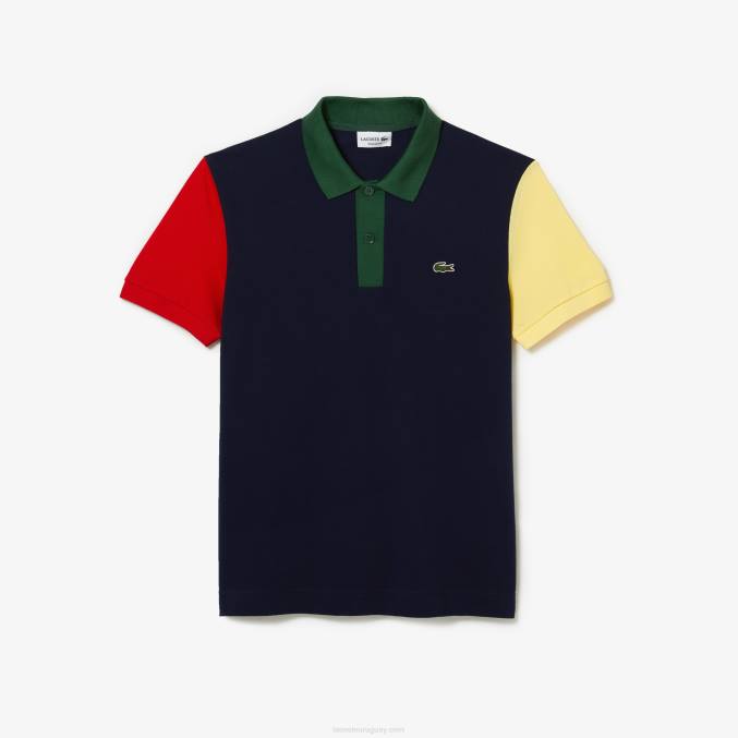 azul marino rojo amarillo verde 821 VVL0A558 hombres Lacoste polo de petit piqué de algodón con bloques de color de corte regular