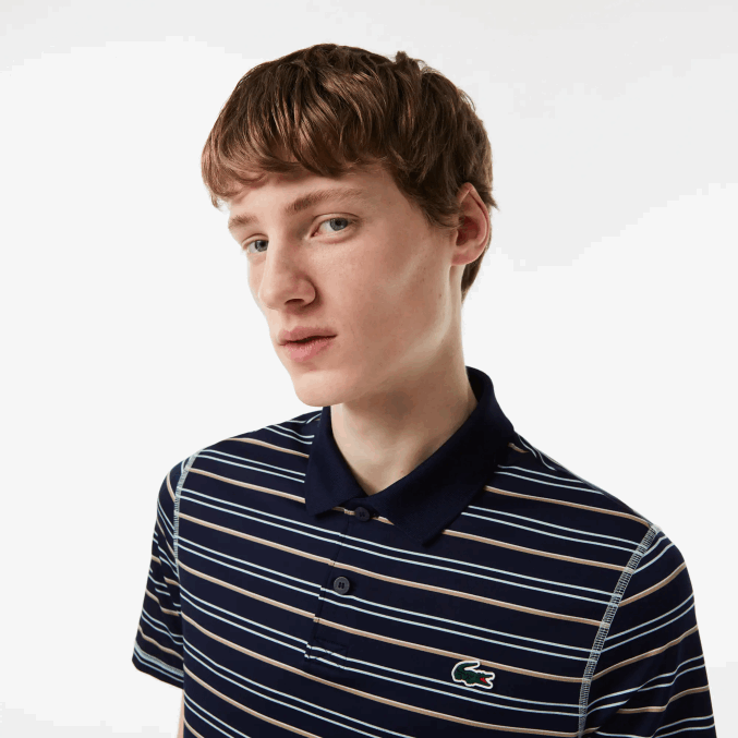 azul marino verde blanco beige yie VVL0A116 hombres Lacoste polo de rayas de poliéster reciclado de golf