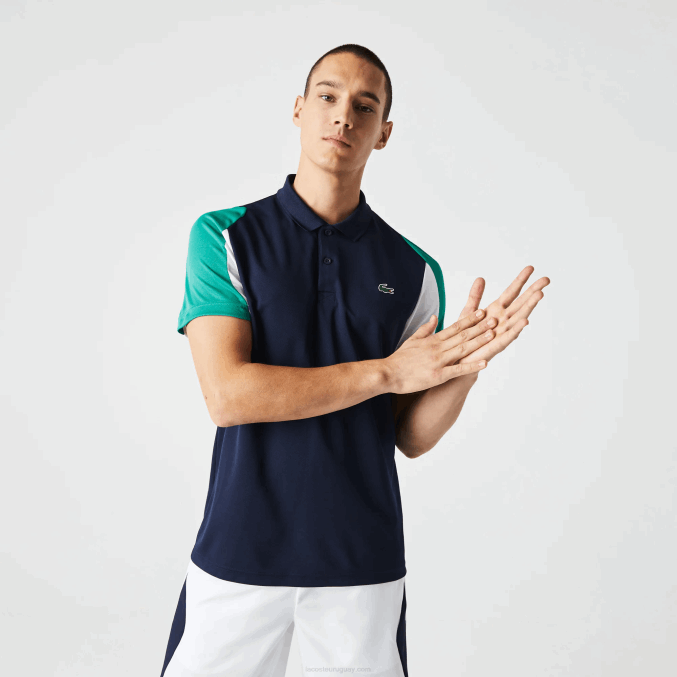 azul marino verde blanco yj2 VVL0A557 hombres Lacoste Polo deportivo de tenis de piqué resistente a las carreras de ajuste regular