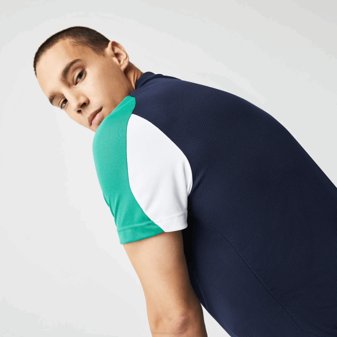 azul marino verde blanco yj2 VVL0A557 hombres Lacoste Polo deportivo de tenis de piqué resistente a las carreras de ajuste regular