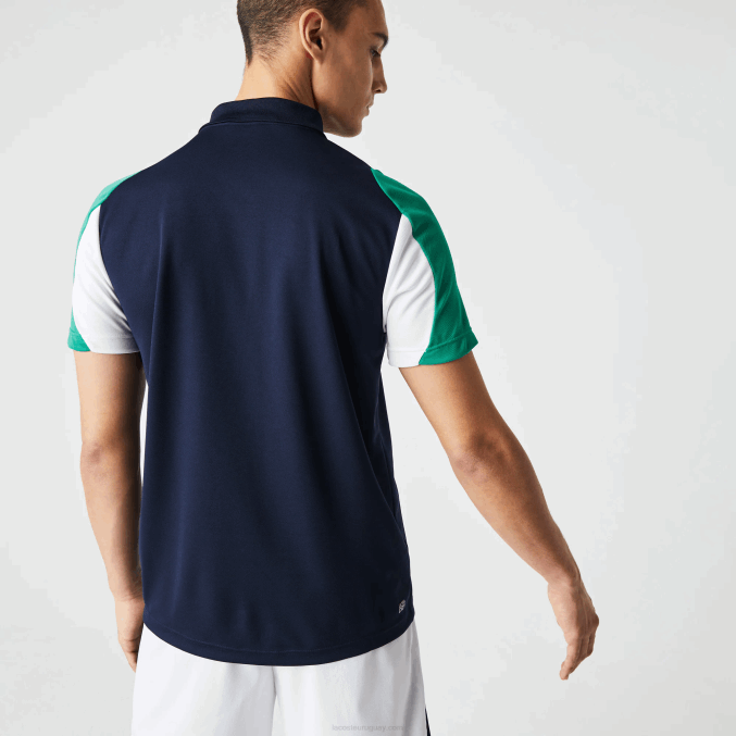 azul marino verde blanco yj2 VVL0A557 hombres Lacoste Polo deportivo de tenis de piqué resistente a las carreras de ajuste regular