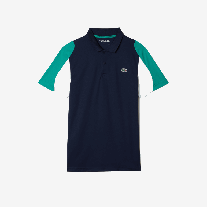 azul marino verde blanco yj2 VVL0A557 hombres Lacoste Polo deportivo de tenis de piqué resistente a las carreras de ajuste regular