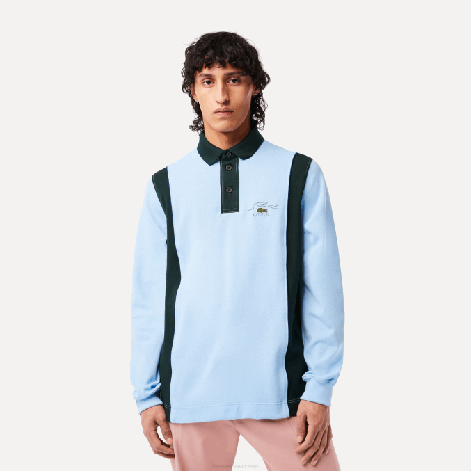 azul verde fl3 VVL0A544 hombres Lacoste camiseta de rugby de algodón orgánico de manga larga