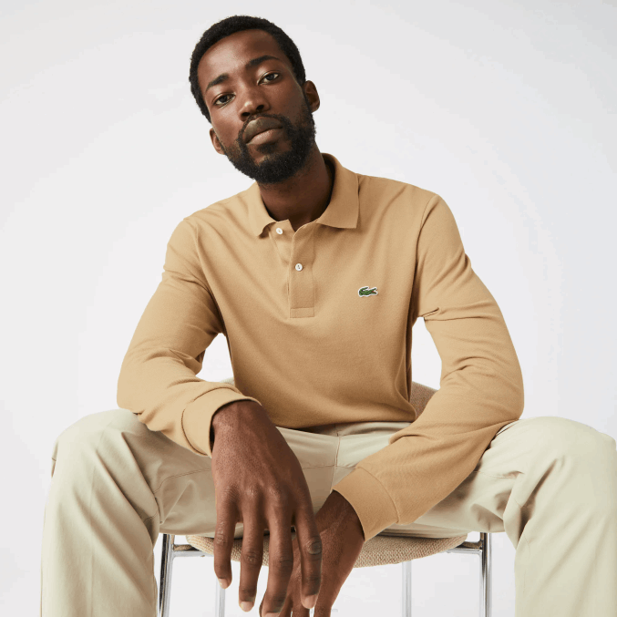 beige 02s VVL0A1221 hombres Lacoste polo de manga larga original l.12.12