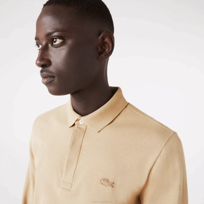 beige 02s VVL0A1297 hombres Lacoste polo de piqué de algodón elástico de manga larga smart paris