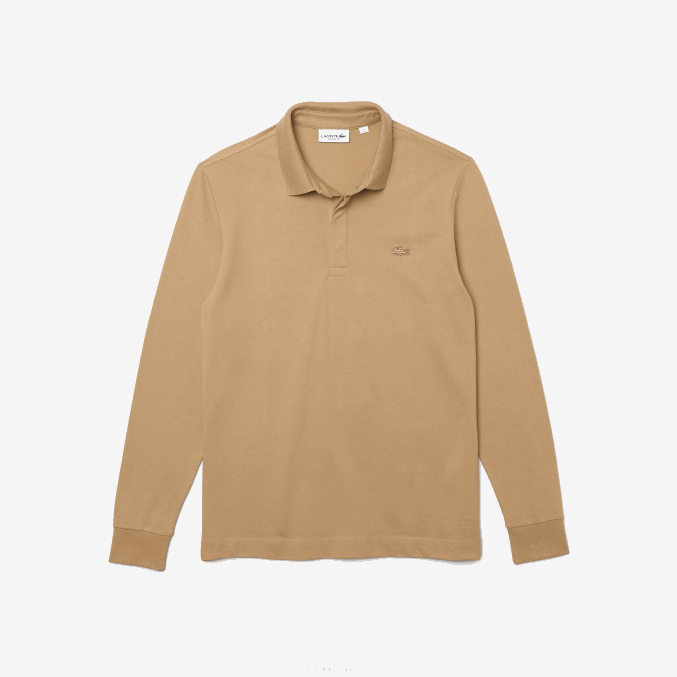 beige 02s VVL0A1297 hombres Lacoste polo de piqué de algodón elástico de manga larga smart paris