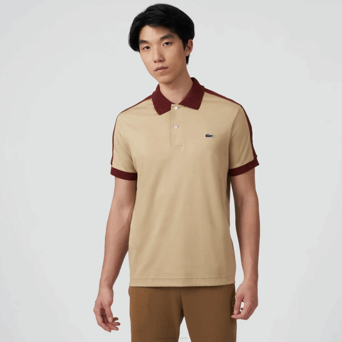 beige 02s VVL0A580 hombres Lacoste polo de ajuste clásico con cuello en contraste