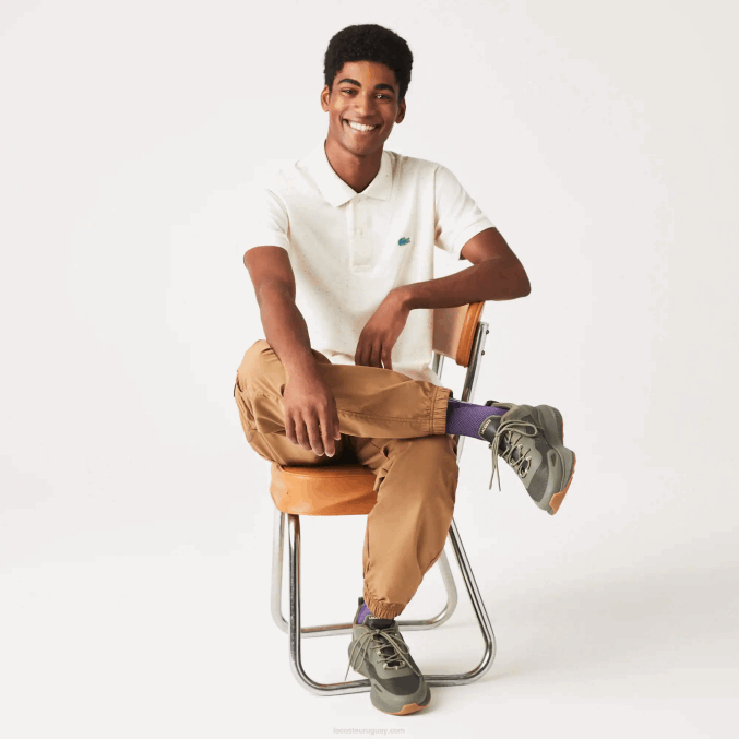 beige 74a VVL0A592 hombres Lacoste polo de corte clásico en piqué de algodón con estampado moteado