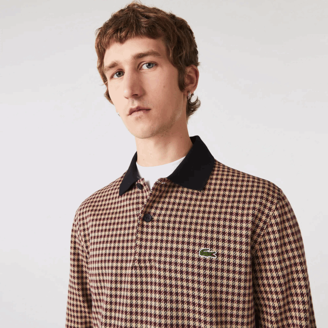 beige azul marino burdeos v40 VVL0A924 hombres Lacoste polo de corte holgado con estampado de tartán