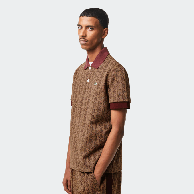 beige burdeos mkj VVL0A71 hombres Lacoste polo de corte clásico con estampado de monograma