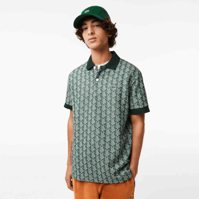 beige verde 7m4 VVL0A72 hombres Lacoste polo de corte clásico con estampado de monograma