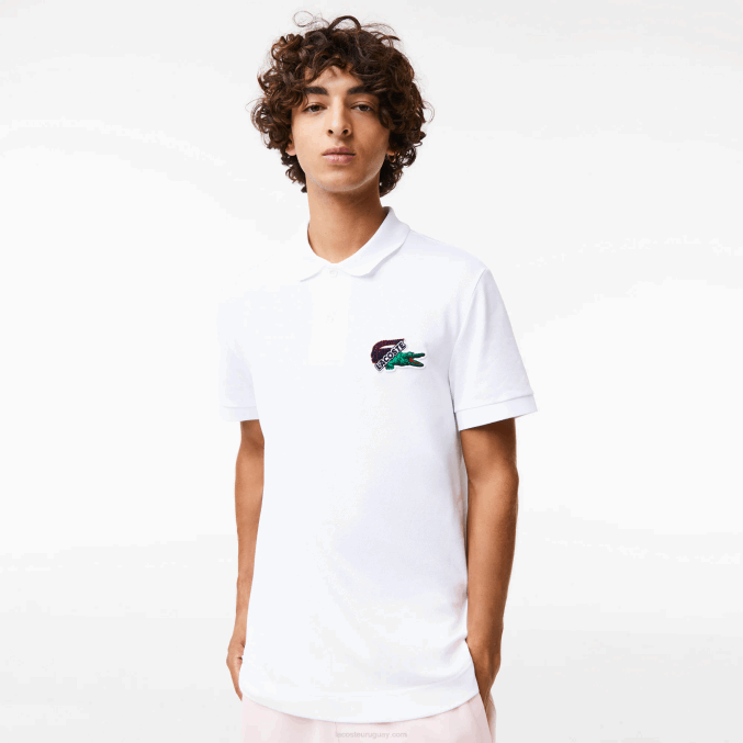 blanco 001 VVL0A575 hombres Lacoste polo de piqué de algodón orgánico