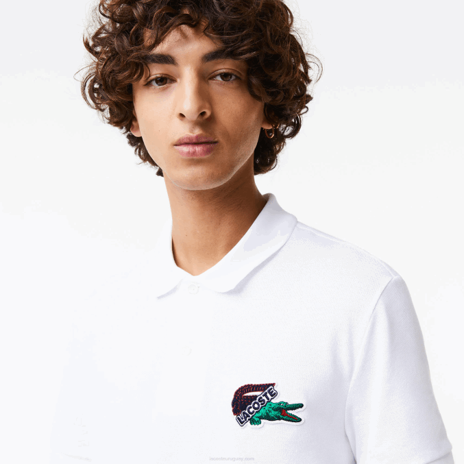 blanco 001 VVL0A575 hombres Lacoste polo de piqué de algodón orgánico