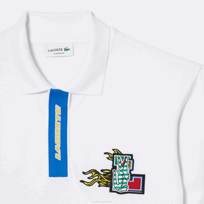 blanco 001 VVL0A635 hombres Lacoste polo con solapa en contraste y placa de cocodrilo