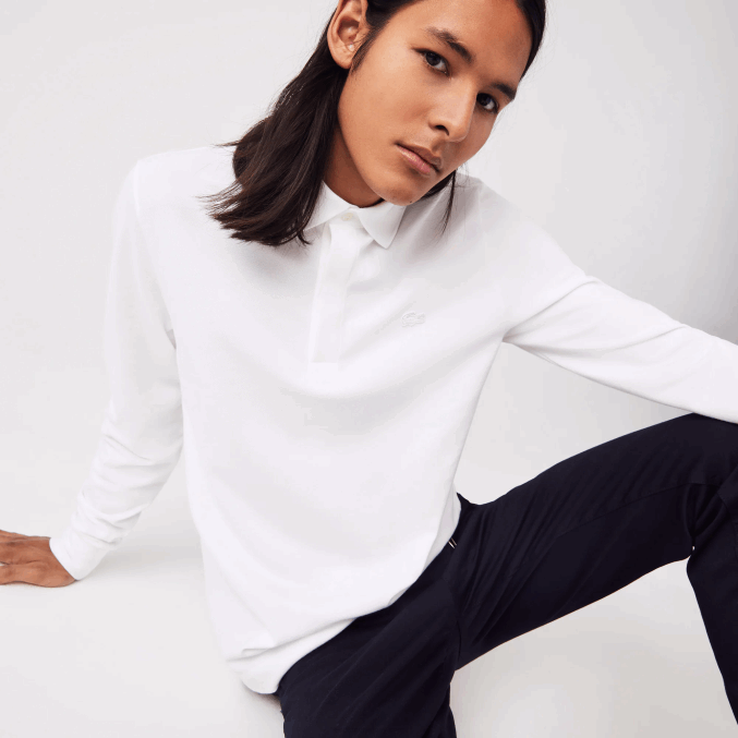 blanco 001 VVL0A666 hombres Lacoste polo de piqué de algodón elástico de manga larga smart paris