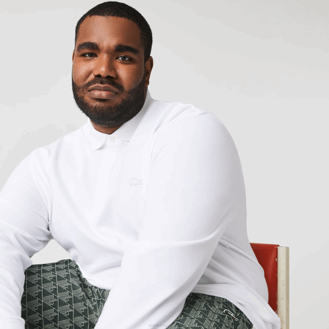 blanco 001 VVL0A666 hombres Lacoste polo de piqué de algodón elástico de manga larga smart paris