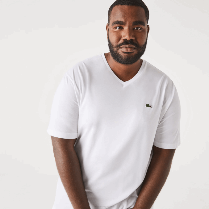 blanco 001 VVL0A707 hombres Lacoste polo de algodón con cuello de pico de canalé regular fit (talla grande)