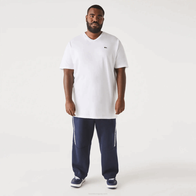 blanco 001 VVL0A707 hombres Lacoste polo de algodón con cuello de pico de canalé regular fit (talla grande)
