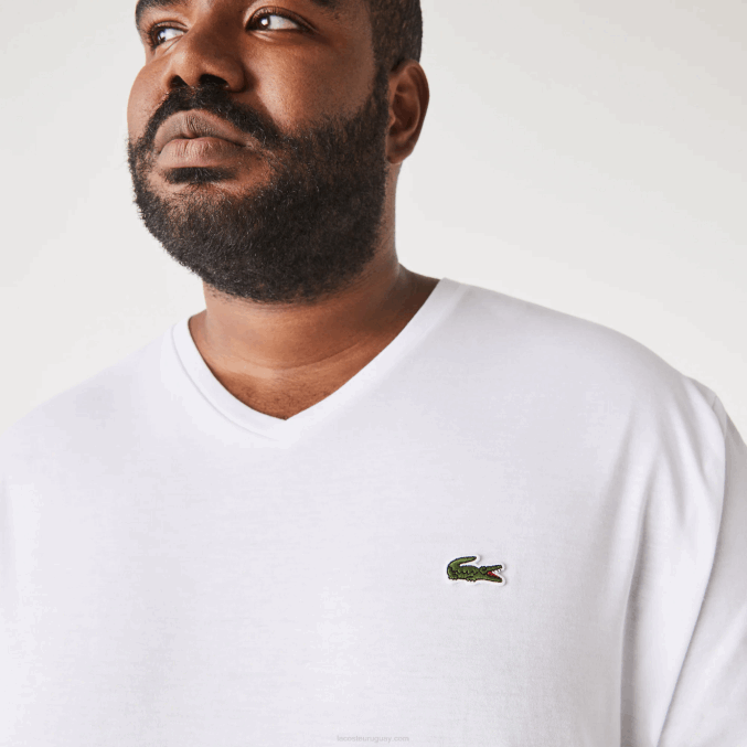 blanco 001 VVL0A707 hombres Lacoste polo de algodón con cuello de pico de canalé regular fit (talla grande)