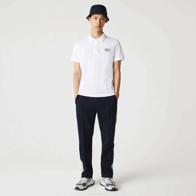 blanco 001 VVL0A913 hombres Lacoste polo de corte regular de piqué de algodón con insignia