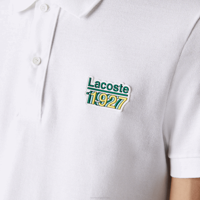 blanco 001 VVL0A913 hombres Lacoste polo de corte regular de piqué de algodón con insignia