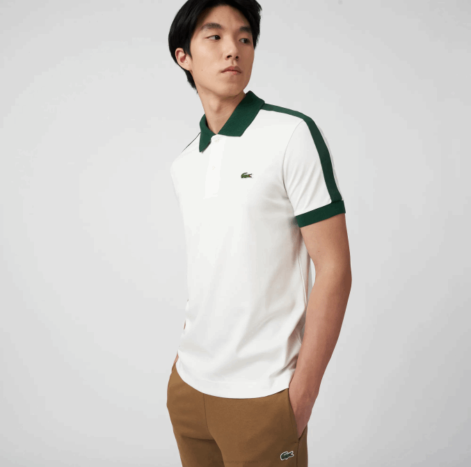 blanco 70v VVL0A582 hombres Lacoste polo de ajuste clásico con cuello en contraste